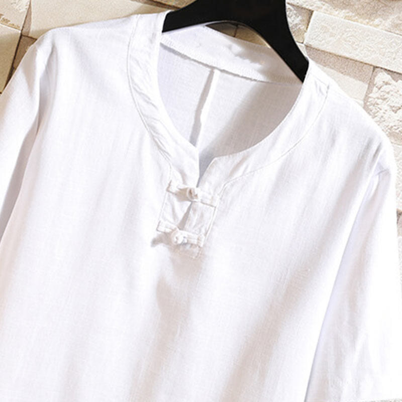 Tactile Cotton Linen Minimalist Frog Button Meditation Shirt