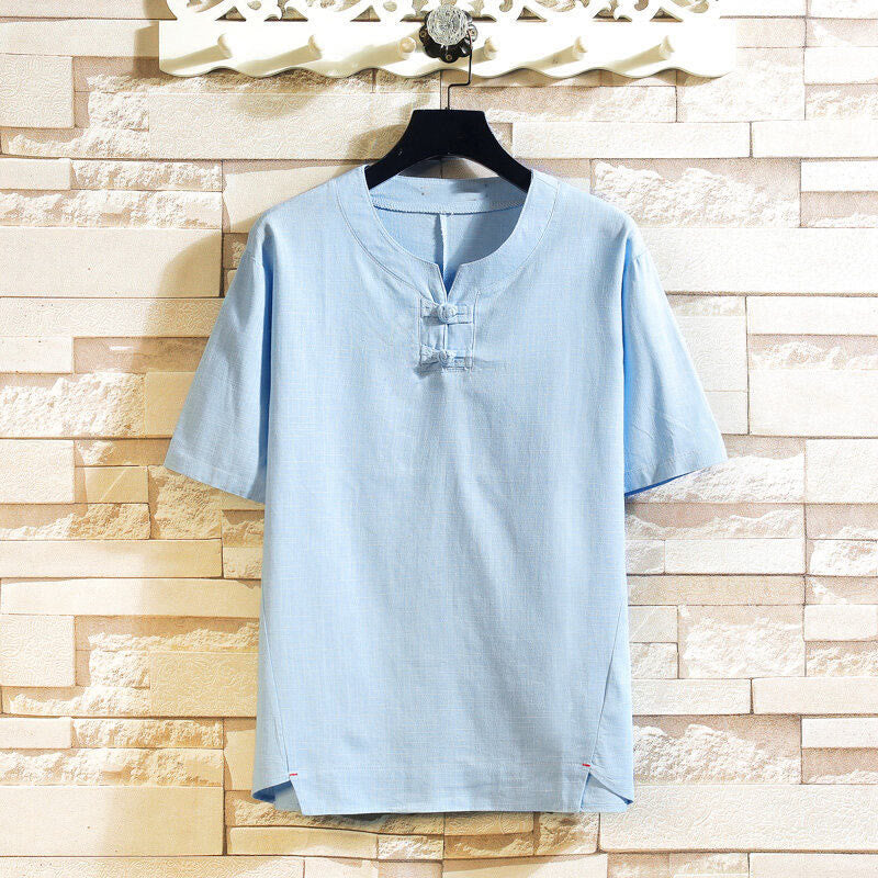 Tactile Cotton Linen Minimalist Frog Button Meditation Shirt