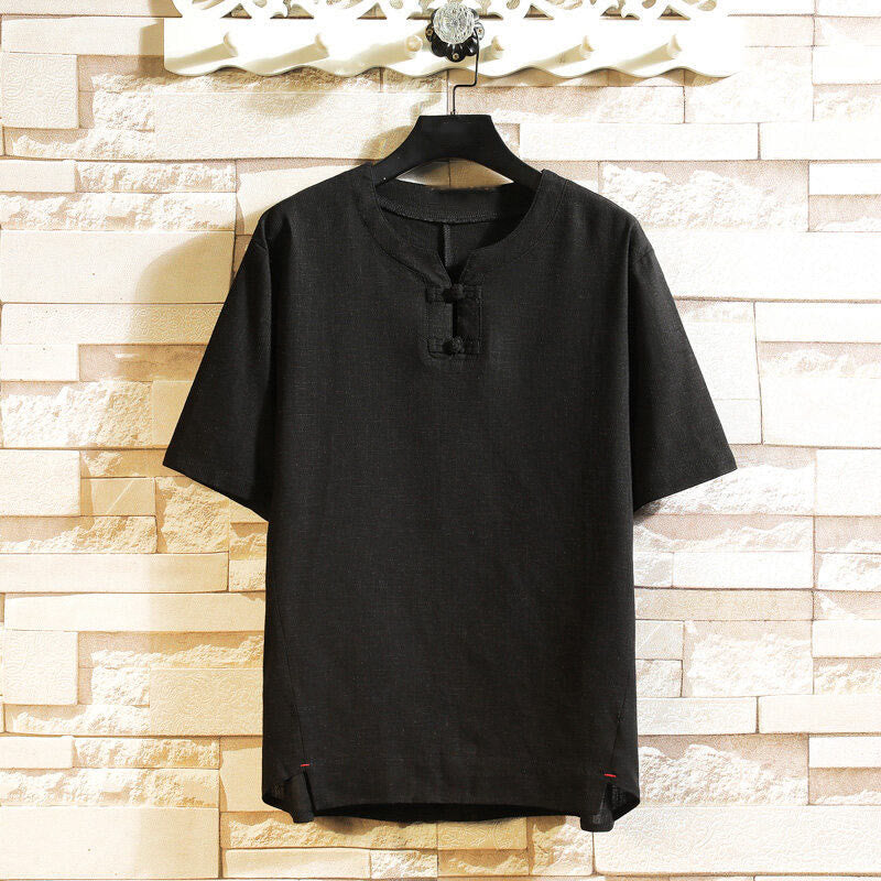 Tactile Cotton Linen Minimalist Frog Button Meditation Shirt