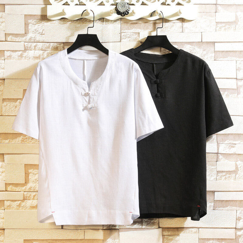 Tactile Cotton Linen Minimalist Frog Button Meditation Shirt