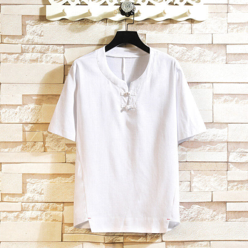 Tactile Cotton Linen Minimalist Frog Button Meditation Shirt