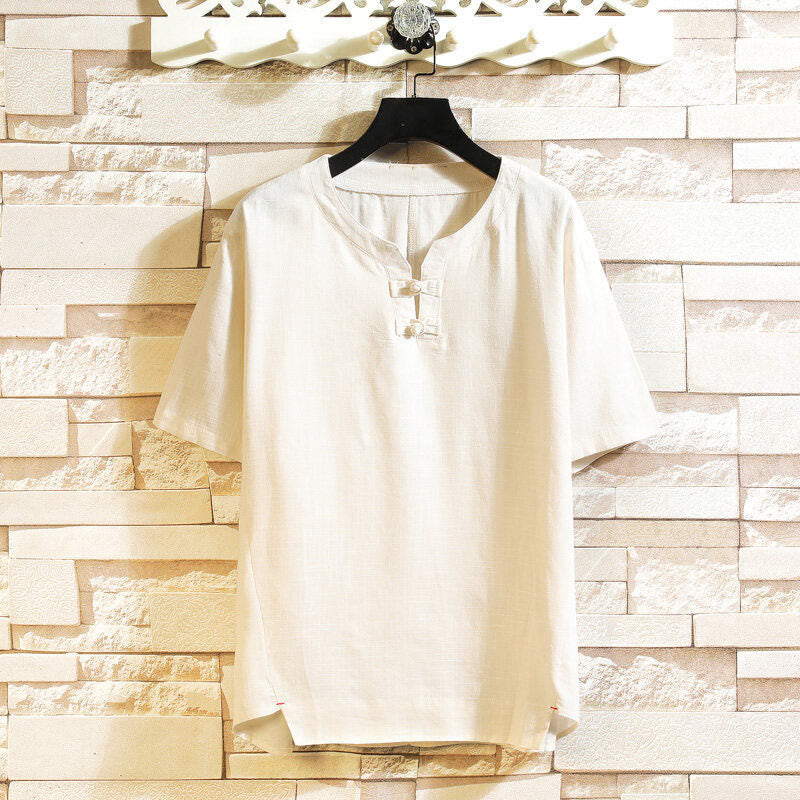 Tactile Cotton Linen Minimalist Frog Button Meditation Shirt