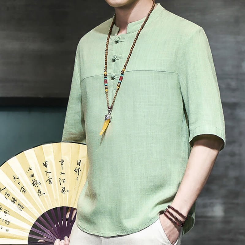 Casual Vintage Chinese Frog-Button Men's Half Sleeve Cotton Linen T-Shirt