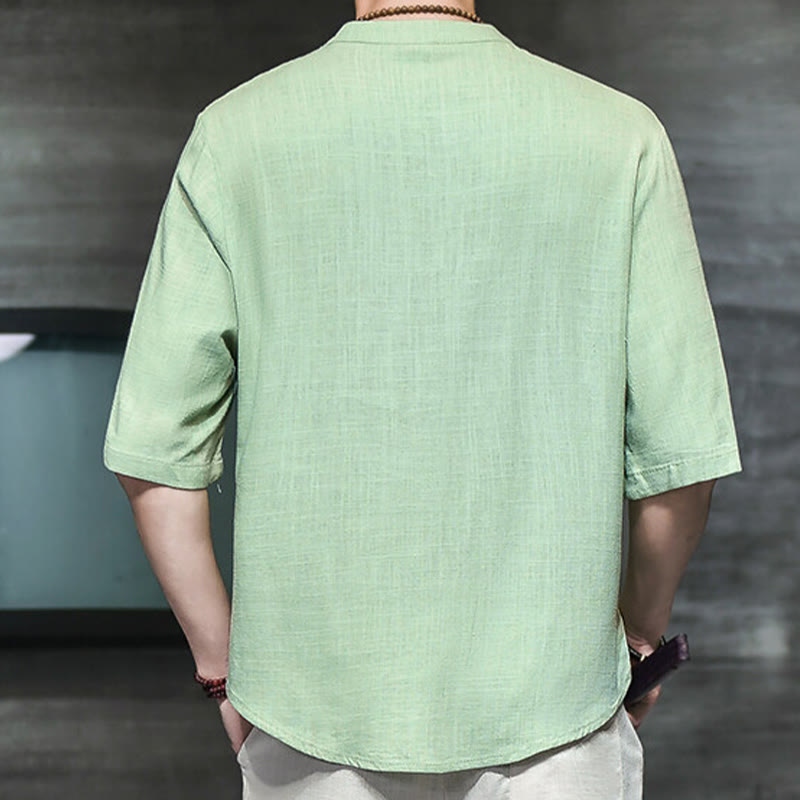 Casual Vintage Chinese Frog-Button Men's Half Sleeve Cotton Linen T-Shirt