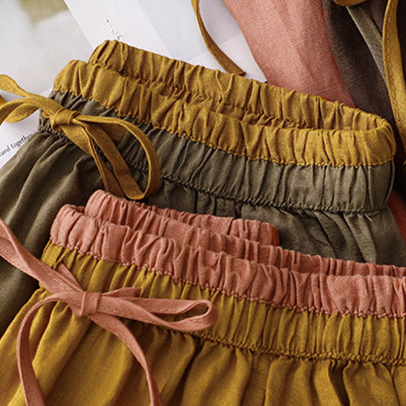 Vintage Solid Embroidery Drawstring Women's Skirt With Pockets