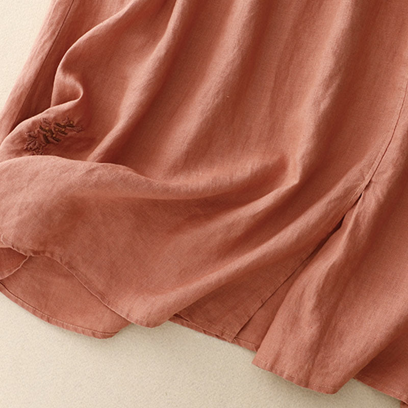 Vintage Solid Embroidery Drawstring Women's Skirt With Pockets