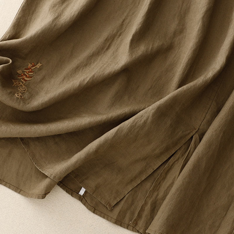 Vintage Solid Embroidery Drawstring Women's Skirt With Pockets