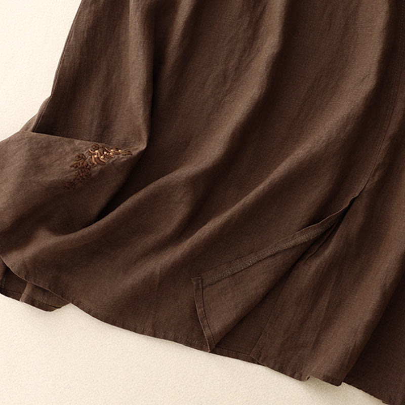 Vintage Solid Embroidery Drawstring Women's Skirt With Pockets