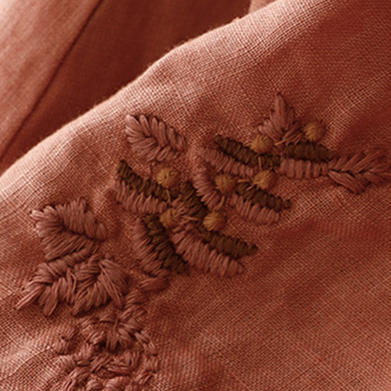 Vintage Solid Embroidery Drawstring Women's Skirt With Pockets