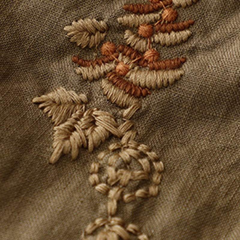 Vintage Solid Embroidery Drawstring Women's Skirt With Pockets