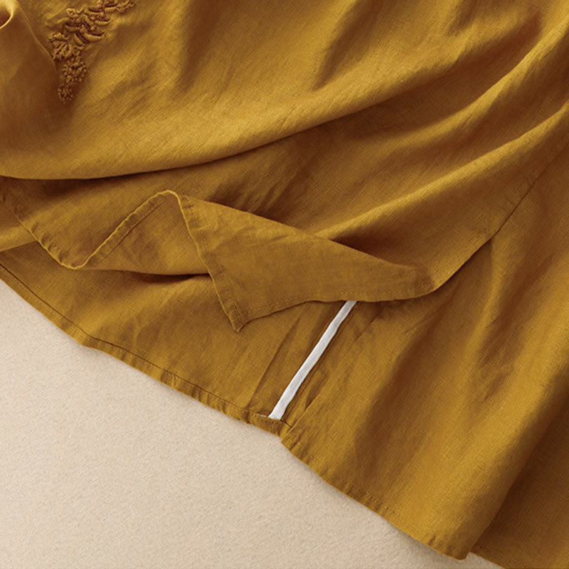 Vintage Solid Embroidery Drawstring Women's Skirt With Pockets