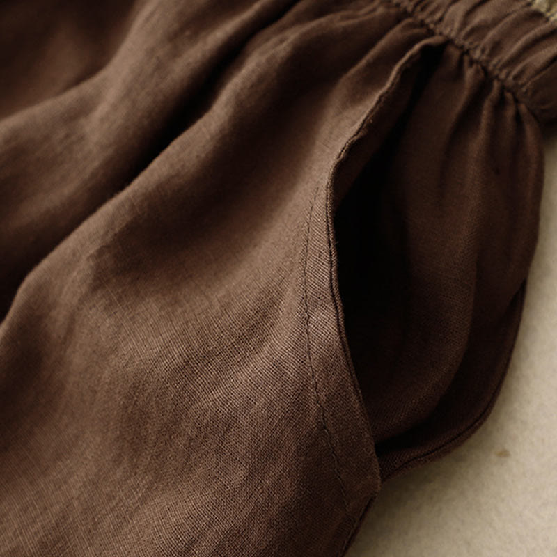 Vintage Solid Embroidery Drawstring Women's Skirt With Pockets