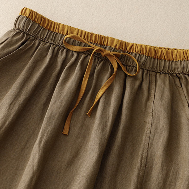 Vintage Solid Embroidery Drawstring Women's Skirt With Pockets