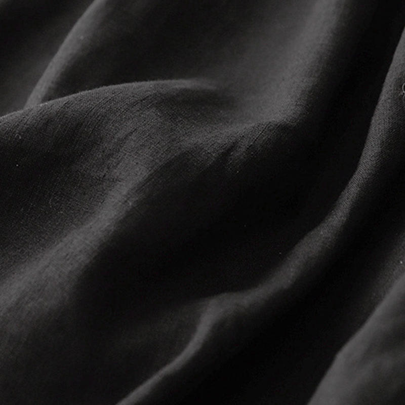 Vintage Casual Plain Side Slit Elastic Waist Cotton Linen Women's Skirt With Pockets