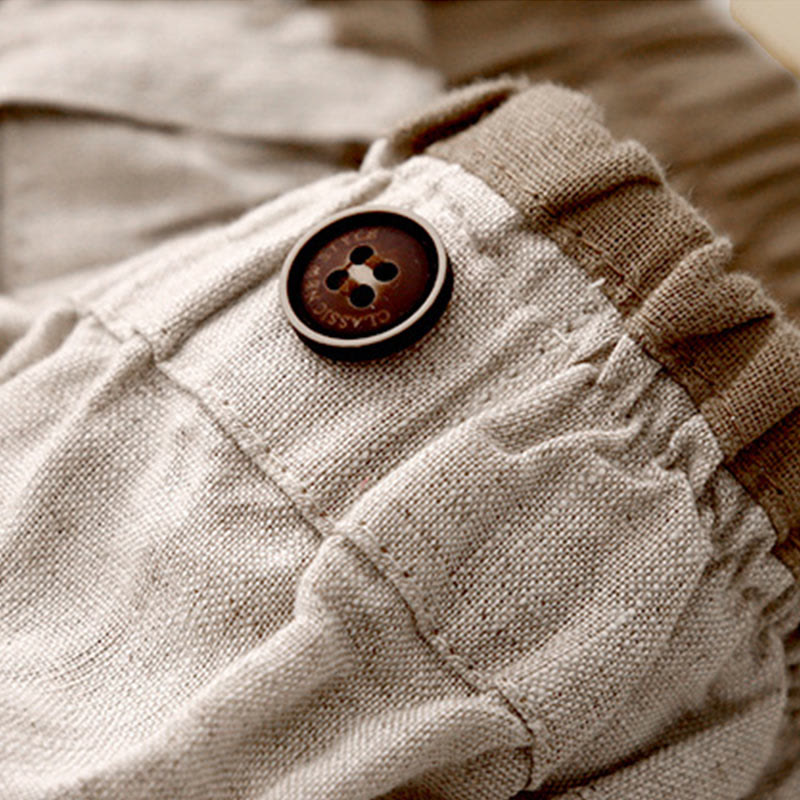 Vintage Casual Plain Side Slit Elastic Waist Cotton Linen Women's Skirt With Pockets