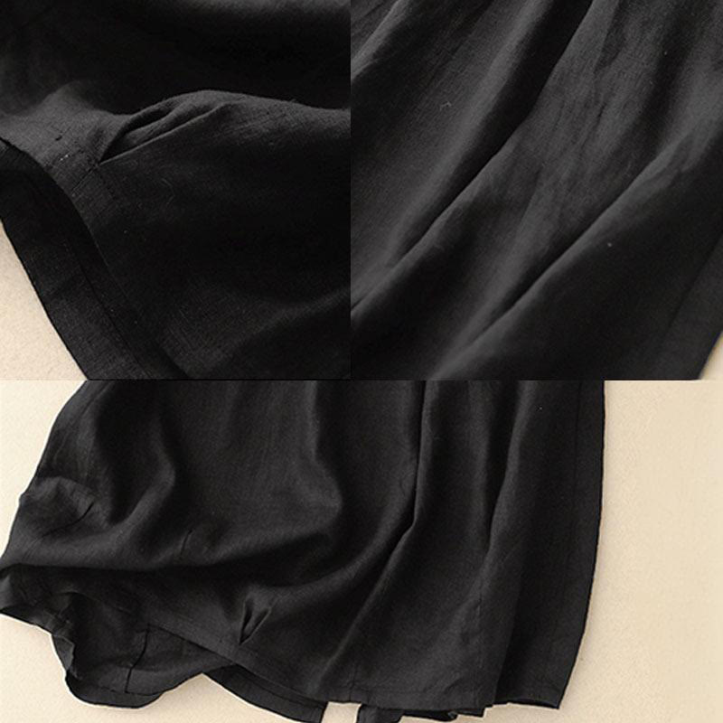 Vintage Casual Plain Side Slit Elastic Waist Cotton Linen Women's Skirt With Pockets