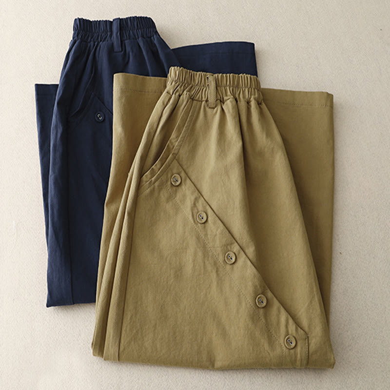 Breathable Cotton Elastic Waist Midi Meditation Skirt with Pockets