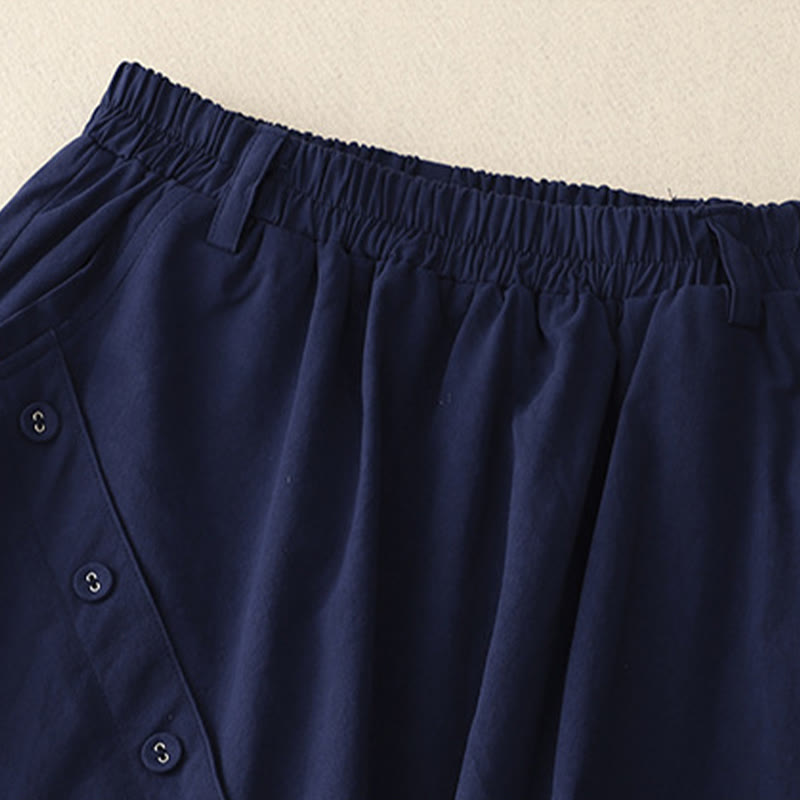 Breathable Cotton Elastic Waist Midi Meditation Skirt with Pockets