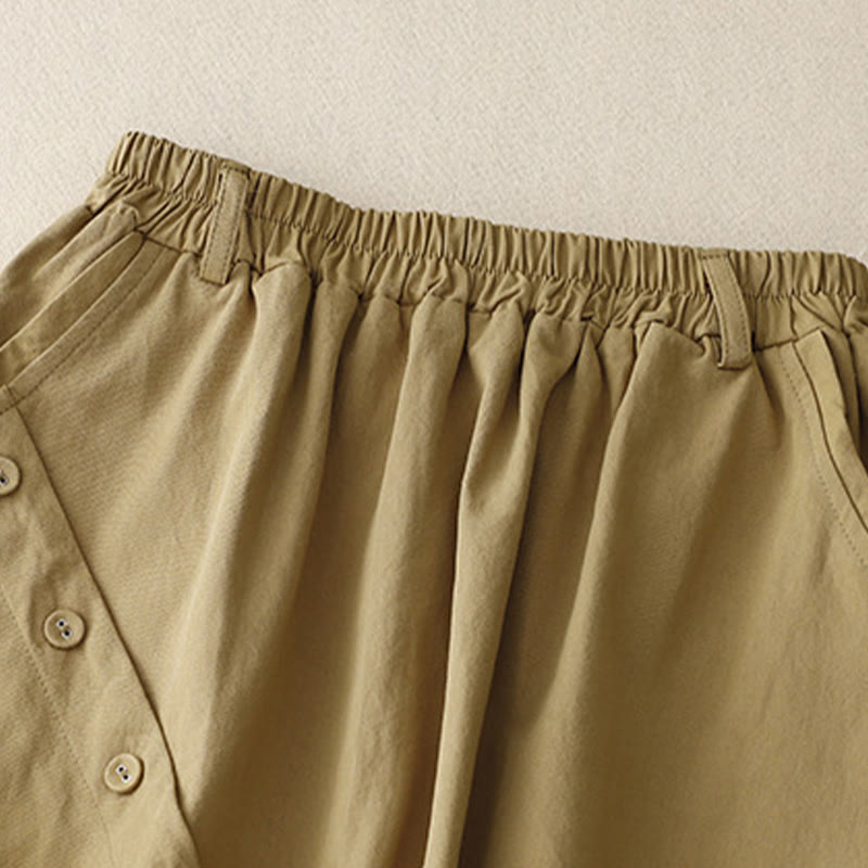 Breathable Cotton Elastic Waist Midi Meditation Skirt with Pockets