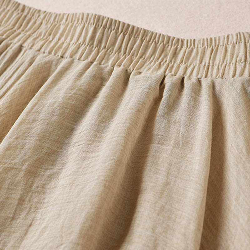 Vintage Casual Pure Color High Waist Cotton Women's Skirt