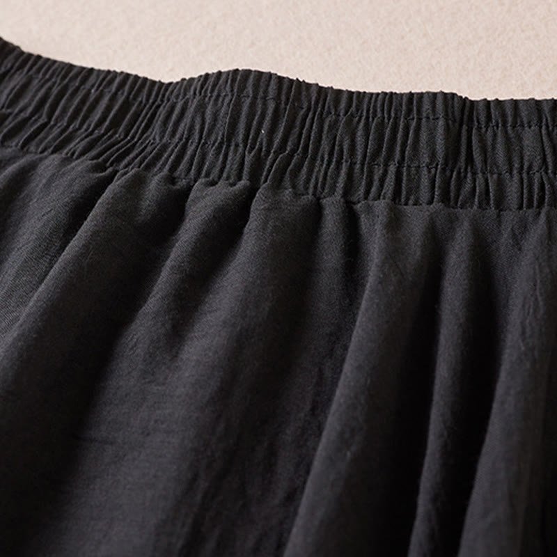 Vintage Casual Pure Color High Waist Cotton Women's Skirt