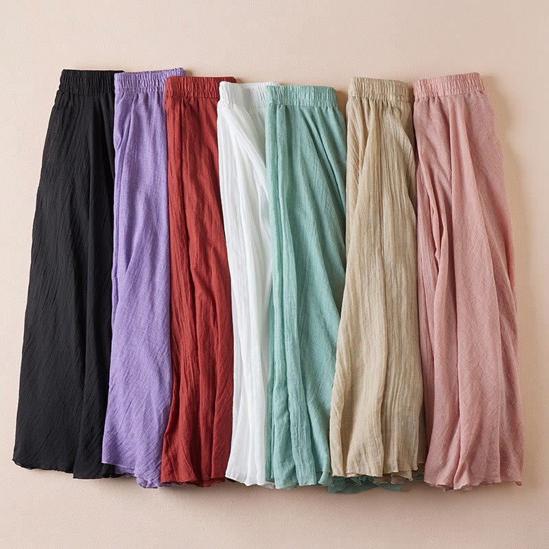 Vintage Casual Pure Color High Waist Cotton Women's Skirt