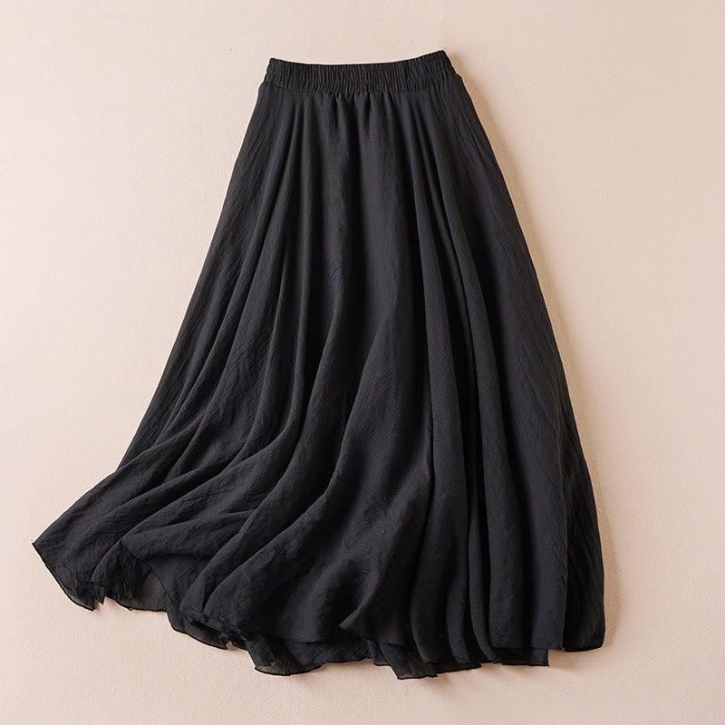 Vintage Casual Pure Color High Waist Cotton Women's Skirt