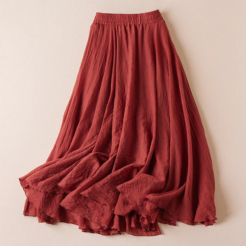 Vintage Casual Pure Color High Waist Cotton Women's Skirt