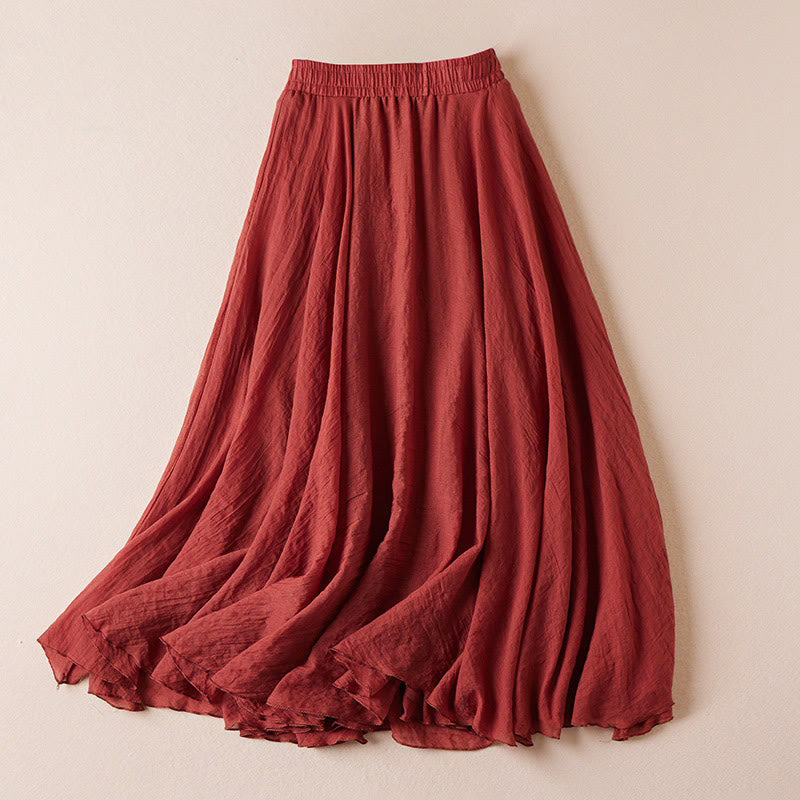 Vintage Casual Pure Color High Waist Cotton Women's Skirt