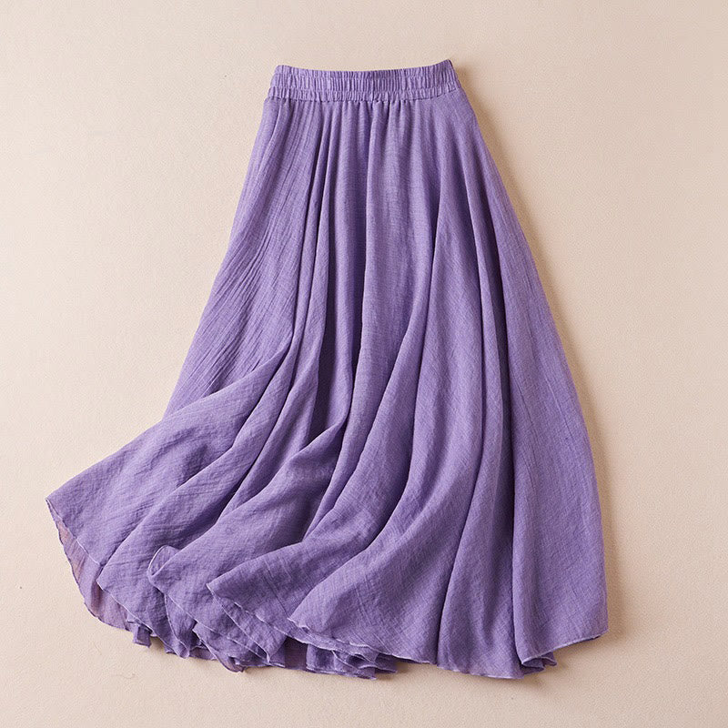 Vintage Casual Pure Color High Waist Cotton Women's Skirt