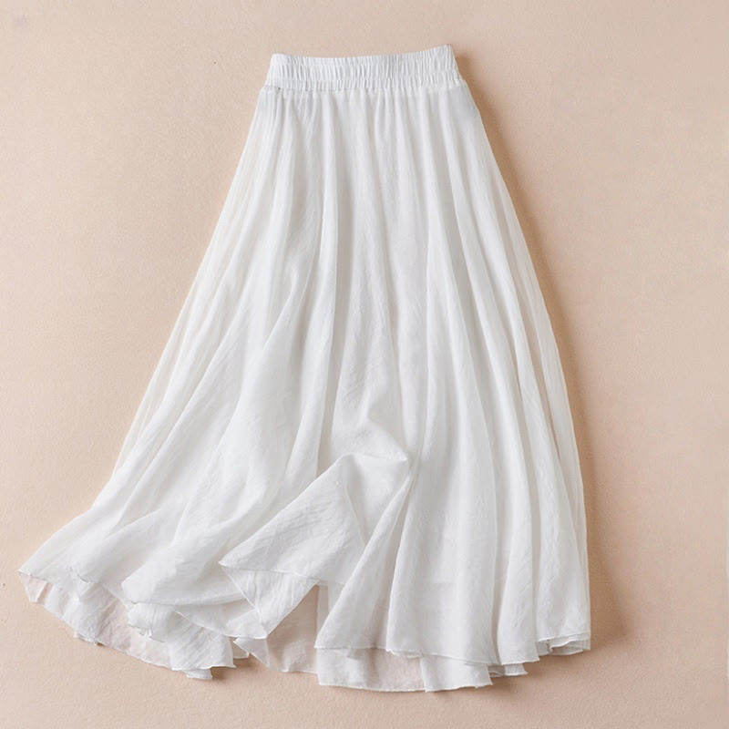 Vintage Casual Pure Color High Waist Cotton Women's Skirt