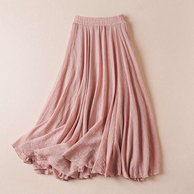 Vintage Casual Pure Color High Waist Cotton Women's Skirt