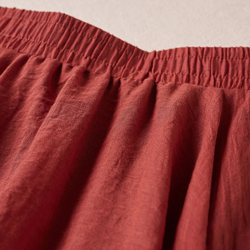 Vintage Casual Pure Color High Waist Cotton Women's Skirt