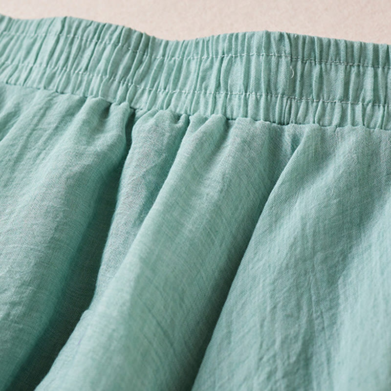 Vintage Casual Pure Color High Waist Cotton Women's Skirt