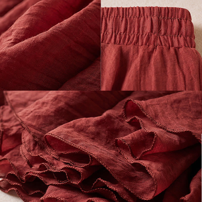 Vintage Casual Pure Color High Waist Cotton Women's Skirt