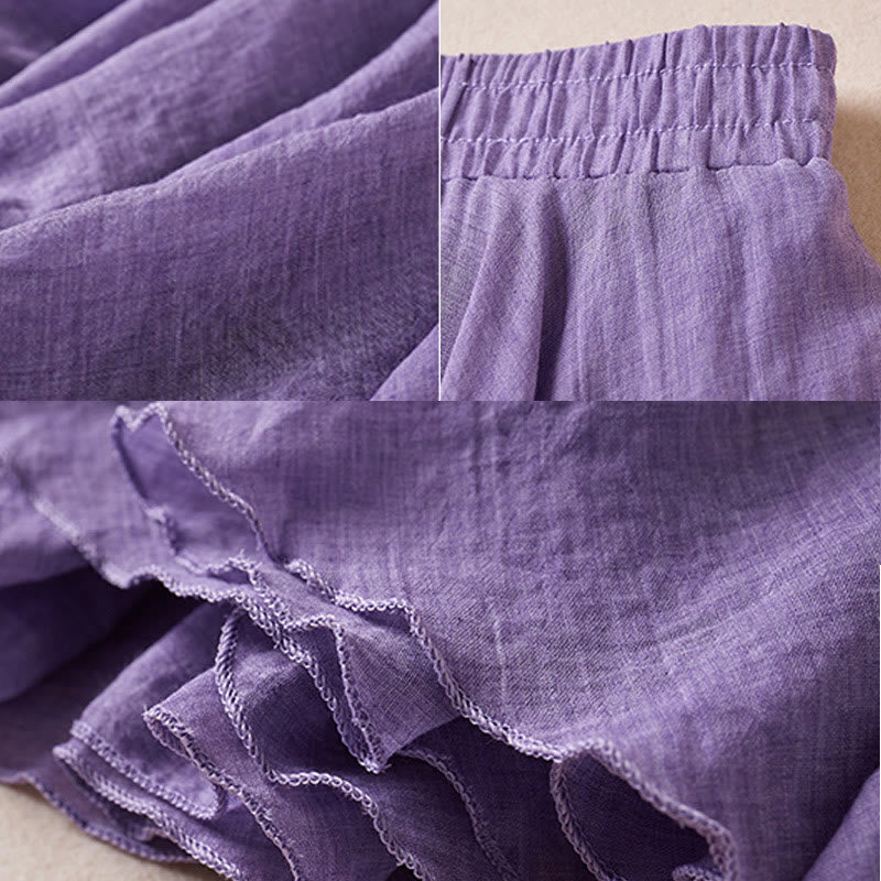 Vintage Casual Pure Color High Waist Cotton Women's Skirt