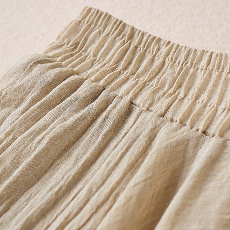 Vintage Casual Pure Color High Waist Cotton Women's Skirt
