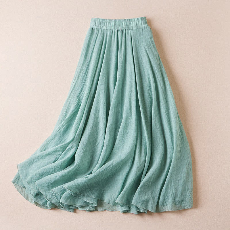 Vintage Casual Pure Color High Waist Cotton Women's Skirt