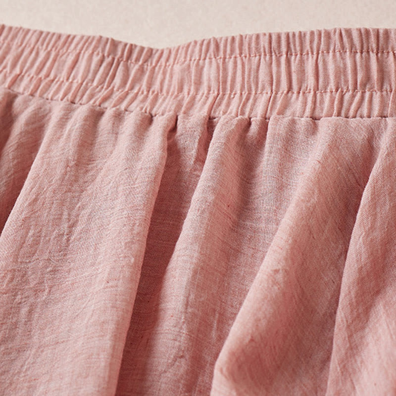 Vintage Casual Pure Color High Waist Cotton Women's Skirt
