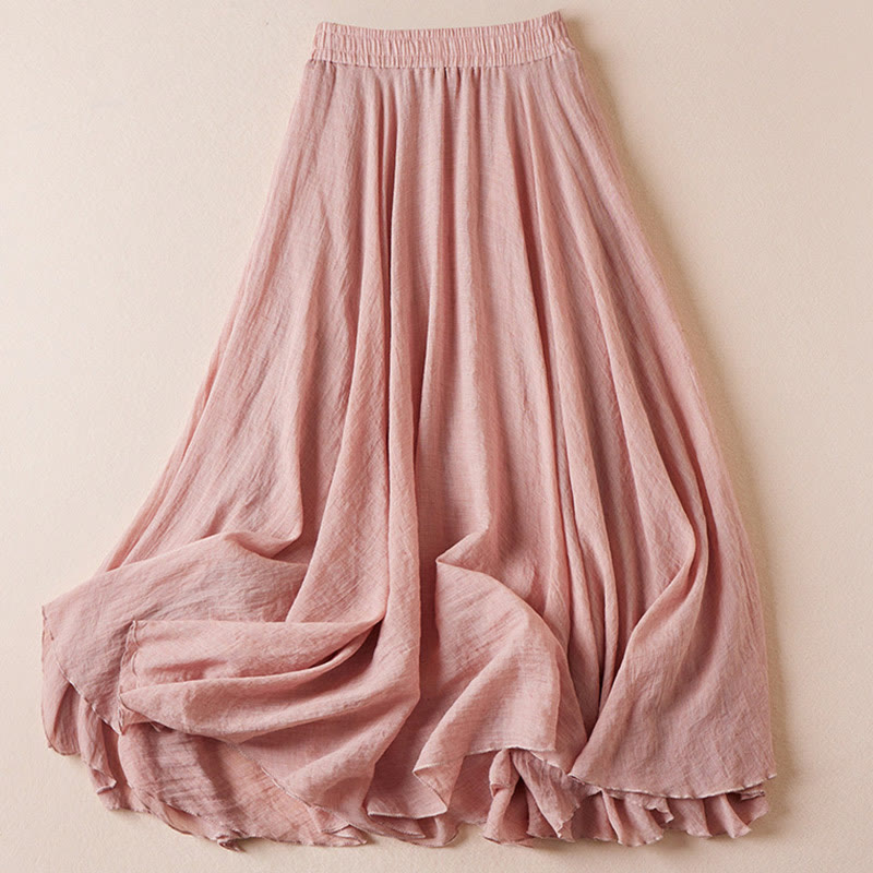 Vintage Casual Pure Color High Waist Cotton Women's Skirt