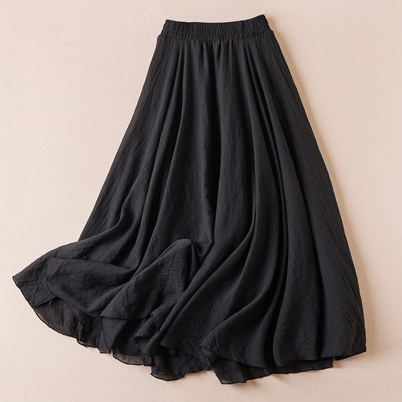 Vintage Casual Pure Color High Waist Cotton Women's Skirt