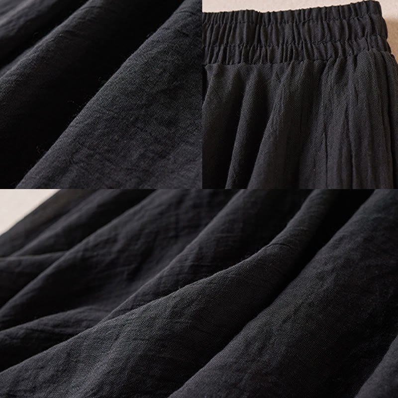 Vintage Casual Pure Color High Waist Cotton Women's Skirt