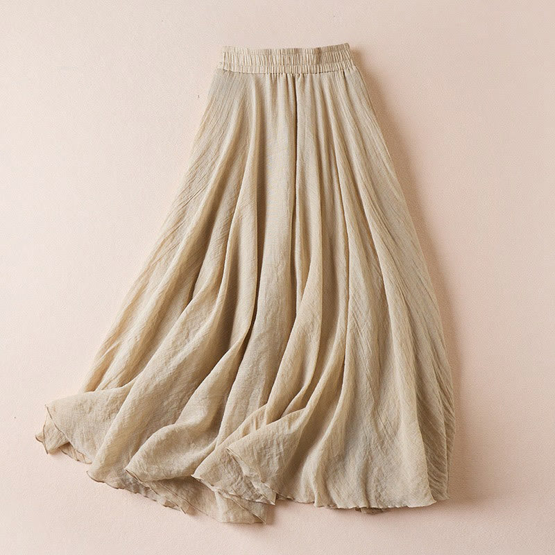 Vintage Casual Pure Color High Waist Cotton Women's Skirt
