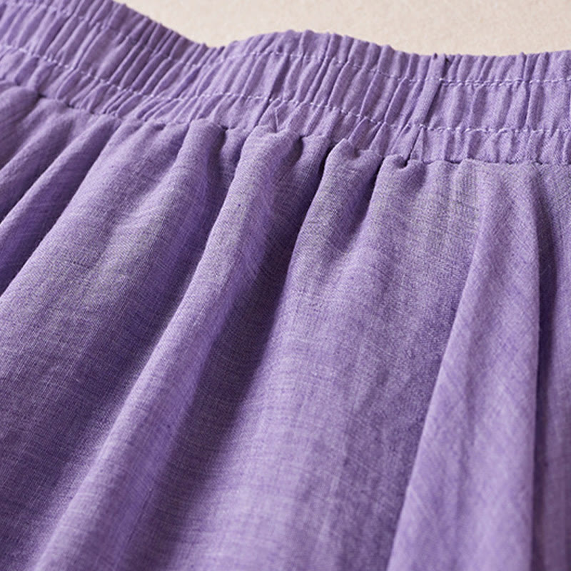 Vintage Casual Pure Color High Waist Cotton Women's Skirt