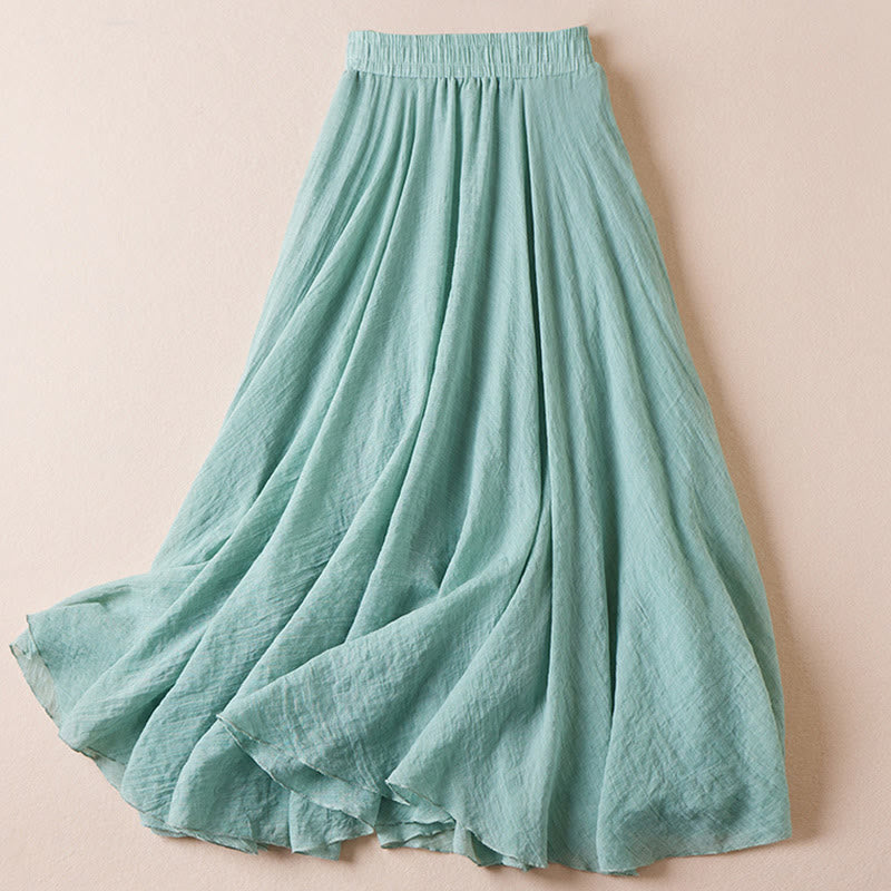 Vintage Casual Pure Color High Waist Cotton Women's Skirt
