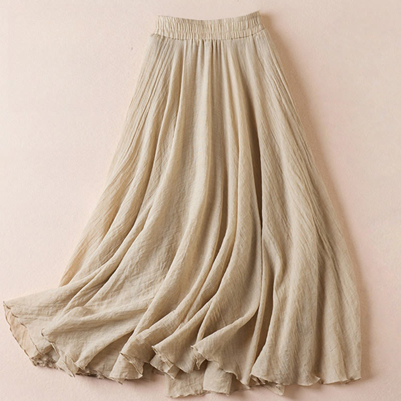 Vintage Casual Pure Color High Waist Cotton Women's Skirt