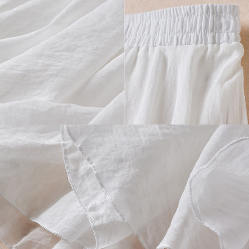 Vintage Casual Pure Color High Waist Cotton Women's Skirt