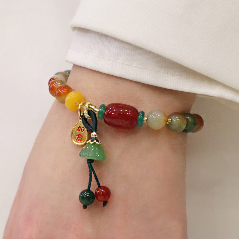 Natural Colorful Peacock Agate Chalcedony Ruyi As One Wishes Charm Courage Bracelet