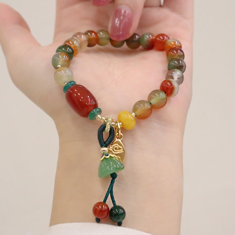 Natural Colorful Peacock Agate Chalcedony Ruyi As One Wishes Charm Courage Bracelet