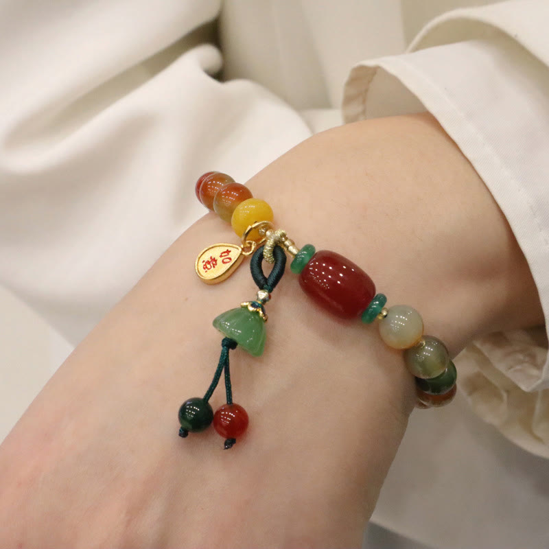 Natural Colorful Peacock Agate Chalcedony Ruyi As One Wishes Charm Courage Bracelet